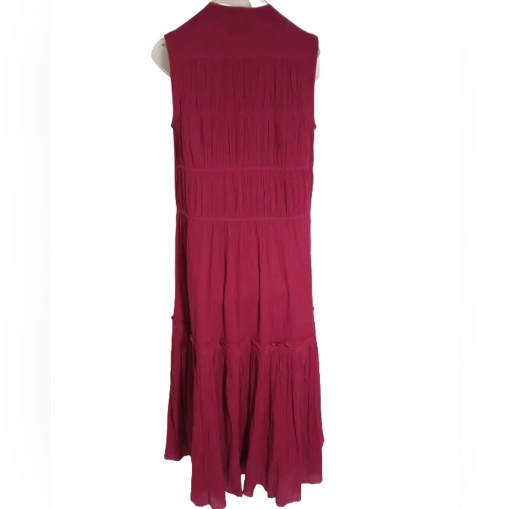 Joie Sleeveless Cantralla Crinkle Cotton Midi Burgundy Button Front Dress Sz M - Picture 4 of 8